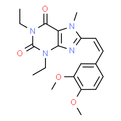 ChemSpider 2D Image | 8-[(Z)-2-(3,4-Dimethoxyphenyl)vinyl]-1,3-diethyl-7-methyl-3,7-dihydro-1H-purine-2,6-dione | C20H24N4O4