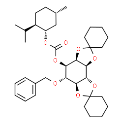 ChemSpider 2D Image | (3a'S,4'R,5'S,5a'S,8a'R,8b'S)-5'-(Benzyloxy)hexahydrodispiro[cyclohexane-1,2'-[1,3]dioxolo[4,5-e][1,3]benzodioxole-7',1''-cyclohexan]-4'-yl (1S,2R,5S)-2-isopropyl-5-methylcyclohexyl carbonate | C36H52O8
