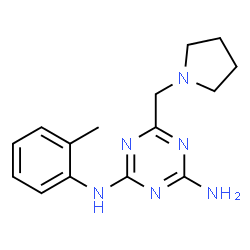 ChemSpider 2D Image | N-(2-Methylphenyl)-6-(1-pyrrolidinylmethyl)-1,3,5-triazine-2,4-diamine | C15H20N6