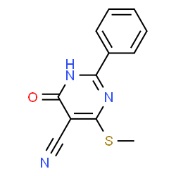 ChemSpider 2D Image | 1,4-Dihydro-6-(methylthio)-4-oxo-2-phenyl-5-pyrimidinecarbonitrile | C12H9N3OS