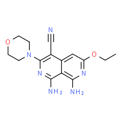 ChemSpider 2D Image | 1,8-diamino-6-ethoxy-3-morpholin-4-yl-2,7-naphthyridine-4-carbonitrile | C15H18N6O2