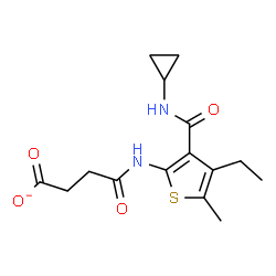 ChemSpider 2D Image | 4-{[3-(Cyclopropylcarbamoyl)-4-ethyl-5-methyl-2-thienyl]amino}-4-oxobutanoate | C15H19N2O4S