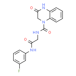 ChemSpider 2D Image | 1(2H)-quinoxalinecarboxamide, N-[2-[(3-fluorophenyl)amino]-2-oxoethyl]-3-hydroxy- | C17H15FN4O3