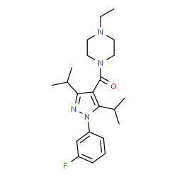 ChemSpider 2D Image | (4-Ethyl-1-piperazinyl)[1-(3-fluorophenyl)-3,5-diisopropyl-1H-pyrazol-4-yl]methanone | C22H31FN4O