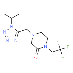 ChemSpider 2D Image | 4-[(1-Isopropyl-1H-tetrazol-5-yl)methyl]-1-(2,2,2-trifluoroethyl)-2-piperazinone | C11H17F3N6O
