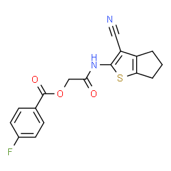 ChemSpider 2D Image | 2-[(3-Cyano-5,6-dihydro-4H-cyclopenta[b]thiophen-2-yl)amino]-2-oxoethyl 4-fluorobenzoate | C17H13FN2O3S