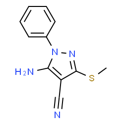 ChemSpider 2D Image | 5-amino-3-(methylthio)-1-phenyl-1H-pyrazole-4-carbonitrile | C11H10N4S
