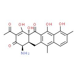 ChemSpider 2D Image | (1R,4aR,12aS)-3-Acetyl-1-amino-4,4a,6,7-tetrahydroxy-8,11-dimethyl-12,12a-dihydro-2,5(1H,4aH)-tetracenedione | C22H21NO7
