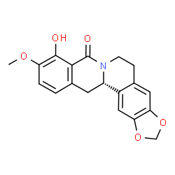 ChemSpider 2D Image | 8H-Benzo(g)-1,3-benzodioxolo(5,6-a)quinolizin-8-one, 5,6,13,13a-tetrahydro-9-hydroxy-10-methoxy-, (S)- | C19H17NO5