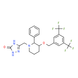 ChemSpider 2D Image | 5-[(3-{[3,5-Bis(trifluoromethyl)benzyl]oxy}-2-phenyl-1-piperidinyl)methyl]-2,4-dihydro-3H-1,2,4-triazol-3-one | C23H22F6N4O2