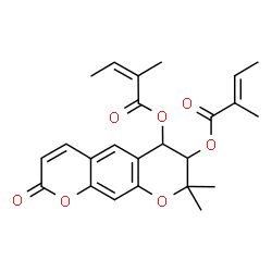 ChemSpider 2D Image | 8,8-Dimethyl-2-oxo-7,8-dihydro-2H,6H-pyrano[3,2-g]chromene-6,7-diyl (2Z,2'E)bis(2-methyl-2-butenoate) | C24H26O7