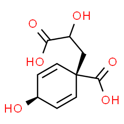 ChemSpider 2D Image | trans-1-(2-Carboxy-2-hydroxyethyl)-4-hydroxy-2,5-cyclohexadiene-1-carboxylic acid | C10H12O6