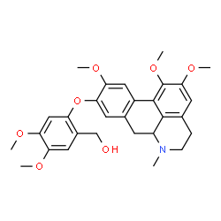 ChemSpider 2D Image | {4,5-Dimethoxy-2-[(1,2,10-trimethoxy-6-methyl-5,6,6a,7-tetrahydro-4H-dibenzo[de,g]quinolin-9-yl)oxy]phenyl}methanol | C29H33NO7