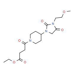 ChemSpider 2D Image | Ethyl 4-{4-[3-(2-methoxyethyl)-2,4-dioxo-1-imidazolidinyl]-1-piperidinyl}-4-oxobutanoate | C17H27N3O6