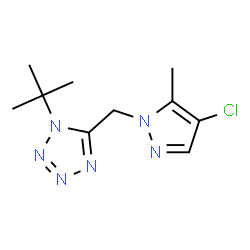 ChemSpider 2D Image | 5-[(4-Chloro-5-methyl-1H-pyrazol-1-yl)methyl]-1-(2-methyl-2-propanyl)-1H-tetrazole | C10H15ClN6