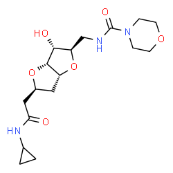 ChemSpider 2D Image | (1S,6R)-1,4:3,6-Dianhydro-1-[2-(cyclopropylamino)-2-oxoethyl]-2-deoxy-6-{[(4-morpholinylcarbonyl)amino]methyl}-D-arabino-hexitol | C17H27N3O6