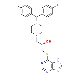 ChemSpider 2D Image | (2S)-1-{4-[Bis(4-fluorophenyl)methyl]-1-piperazinyl}-3-(7H-purin-6-ylsulfanyl)-2-propanol | C25H26F2N6OS