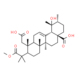 ChemSpider 2D Image | (1R,4aR,4bS,6aS,9R,10R,10aS)-1-(Carboxymethyl)-10-hydroxy-2-(1-methoxy-2-methyl-1-oxo-2-propanyl)-1,4a,4b,9,10-pentamethyl-1,3,4,4a,4b,5,6,7,8,9,10,10a,12,12a-tetradecahydro-6a(2H)-chrysenecarboxylic 
acid | C31H48O7