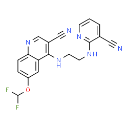 ChemSpider 2D Image | 4-({2-[(3-Cyano-2-pyridinyl)amino]ethyl}amino)-6-(difluoromethoxy)-3-quinolinecarbonitrile | C19H14F2N6O