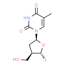 ChemSpider 2D Image | 1-[(2S,4R,5R)-4-(Hydroxymethyl)-5-iodotetrahydro-2-furanyl]-5-methyl-2,4(1H,3H)-pyrimidinedione | C10H13IN2O4