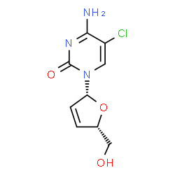 ChemSpider 2D Image | 4-Amino-5-chloro-1-[(2R,5S)-5-(hydroxymethyl)-2,5-dihydro-2-furanyl]-2(1H)-pyrimidinone | C9H10ClN3O3