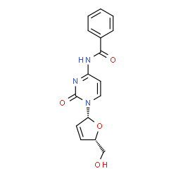 ChemSpider 2D Image | N-{1-[(2R,5S)-5-(Hydroxymethyl)-2,5-dihydro-2-furanyl]-2-oxo-1,2-dihydro-4-pyrimidinyl}benzamide | C16H15N3O4