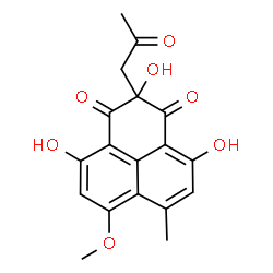 ChemSpider 2D Image | 2-Acetonyl-2,4,9-trihydroxy-6-methoxy-7-methyl-1H-phenalene-1,3(2H)-dione | C18H16O7