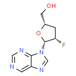 ChemSpider 2D Image | 9-(2,3-Dideoxy-2-fluoro-.beta.-D-arabinofuranosyl)-9H-purine | C10H11FN4O2