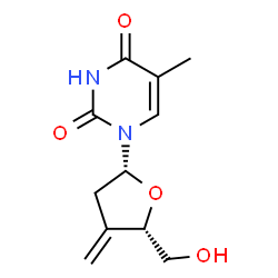 ChemSpider 2D Image | 1-[(2R,5S)-5-(Hydroxymethyl)-4-methylenetetrahydro-2-furanyl]-5-methyl-2,4(1H,3H)-pyrimidinedione | C11H14N2O4