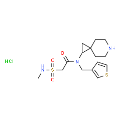 ChemSpider 2D Image | N-(6-Azaspiro[2.5]oct-1-yl)-2-(methylsulfamoyl)-N-(3-thienylmethyl)acetamide hydrochloride (1:1) | C15H24ClN3O3S2