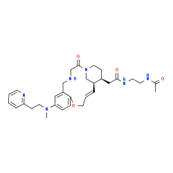 ChemSpider 2D Image | N-(2-Acetamidoethyl)-2-[(14E,16S,17S)-8-{methyl[2-(2-pyridinyl)ethyl]amino}-2-oxo-12-oxa-1,4-diazatricyclo[14.3.1.0~6,11~]icosa-6,8,10,14-tetraen-17-yl]acetamide | C31H42N6O4