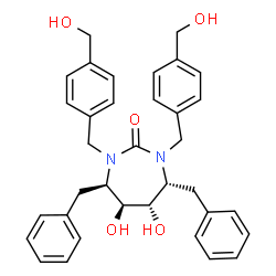 ChemSpider 2D Image | (4R,5S,6S,7R)-4,7-Dibenzyl-5,6-dihydroxy-1,3-bis[4-(hydroxymethyl)benzyl]-1,3-diazepan-2-one | C35H38N2O5