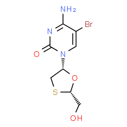 ChemSpider 2D Image | 4-Amino-5-bromo-1-[(2S,5R)-2-(hydroxymethyl)-1,3-oxathiolan-5-yl]-2(1H)-pyrimidinone | C8H10BrN3O3S