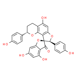 ChemSpider 2D Image | (2S,2'S,8'S)-4,5',6-Trihydroxy-2',8'-bis(4-hydroxyphenyl)-3',4'-dihydro-2'H,3H-spiro[1-benzofuran-2,9'-furo[2,3-h]chromen]-3-one | C30H22O9
