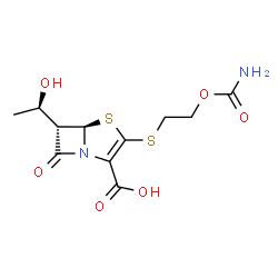 ChemSpider 2D Image | (5R,6S)-3-{[2-(carbamoyloxy)ethyl]sulfanyl}-6-(1-hydroxyethyl)-7-oxo-4-thia-1-azabicyclo[3.2.0]hept-2-ene-2-carboxylic acid | C11H14N2O6S2
