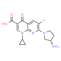 ChemSpider 2D Image | 7-[(3S)-3-Amino-1-pyrrolidinyl]-1-cyclopropyl-6-fluoro-4-oxo-1,4-dihydro-1,8-naphthyridine-3-carboxylic acid | C16H17FN4O3