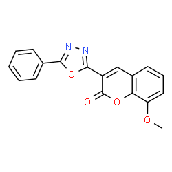 ChemSpider 2D Image | 8-Methoxy-3-(5-phenyl-[1,3,4]oxadiazol-2-yl)-chromen-2-one | C18H12N2O4