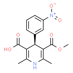 ChemSpider 2D Image | (4R)-5-(Methoxycarbonyl)-2,6-dimethyl-4-(3-nitrophenyl)-1,4-dihydro-3-pyridinecarboxylic acid | C16H16N2O6
