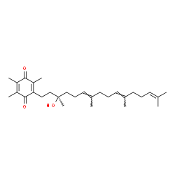 ChemSpider 2D Image | 2-[(3R,6E,10E)-3-Hydroxy-3,7,11,15-tetramethyl-6,10,14-hexadecatrien-1-yl]-3,5,6-trimethyl-1,4-benzoquinone | C29H44O3