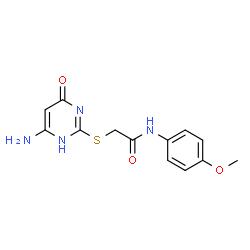 ChemSpider 2D Image | acetamide, 2-[(4-amino-6-hydroxy-2-pyrimidinyl)thio]-N-(4-methoxyphenyl)- | C13H14N4O3S