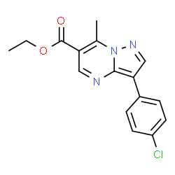 ChemSpider 2D Image | Ethyl 3-(4-chlorophenyl)-7-methylpyrazolo[1,5-a]pyrimidine-6-carboxylate | C16H14ClN3O2