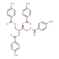 ChemSpider 2D Image | (2S,3R)-3,4-Bis[(4-hydroxybenzoyl)oxy]-1,2-butanediyl bis(4-hydroxybenzoate) | C32H26O12