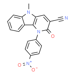 ChemSpider 2D Image | 5-methyl-1-(4-nitrophenyl)-2-oxo-2,5-dihydro-1H-pyrido(3,2-b)indole-3-carbonitrile | C19H12N4O3