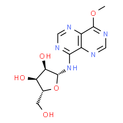 ChemSpider 2D Image | N-(8-Methoxypyrimido[5,4-d]pyrimidin-4-yl)-beta-D-ribofuranosylamine | C12H15N5O5