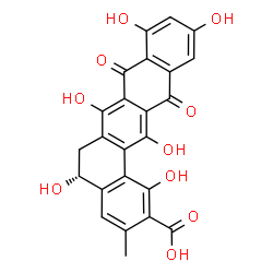 ChemSpider 2D Image | (5R)-1,5,7,9,11,14-Hexahydroxy-3-methyl-8,13-dioxo-5,6,8,13-tetrahydrobenzo[a]tetracene-2-carboxylic acid | C24H16O10