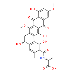 ChemSpider 2D Image | N-{[(5R)-1,5,9,14-Tetrahydroxy-7,11-dimethoxy-3-methyl-8,13-dioxo-5,6,8,13-tetrahydrobenzo[a]tetracen-2-yl]carbonyl}-D-alanine | C29H25NO11