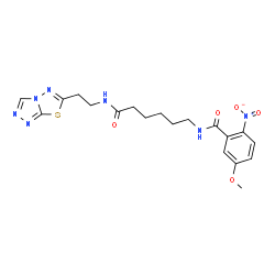 ChemSpider 2D Image | 5-Methoxy-2-nitro-N-(6-oxo-6-{[2-([1,2,4]triazolo[3,4-b][1,3,4]thiadiazol-6-yl)ethyl]amino}hexyl)benzamide | C19H23N7O5S