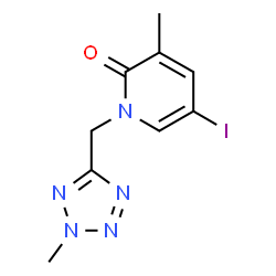 ChemSpider 2D Image | 5-Iodo-3-methyl-1-[(2-methyl-2H-tetrazol-5-yl)methyl]-2(1H)-pyridinone | C9H10IN5O