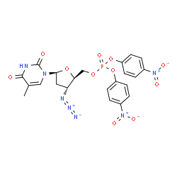 ChemSpider 2D Image | 1-{3-Azido-5-O-[bis(4-nitrophenoxy)phosphoryl]-2,3-dideoxy-beta-L-erythro-pentofuranosyl}-5-methyl-2,4(1H,3H)-pyrimidinedione | C22H20N7O11P