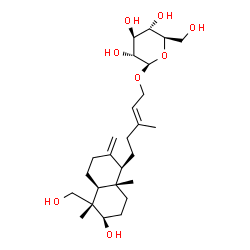 ChemSpider 2D Image | (2E)-5-[(1R,4aS,5S,6R,8aS)-6-Hydroxy-5-(hydroxymethyl)-5,8a-dimethyl-2-methylenedecahydro-1-naphthalenyl]-3-methyl-2-penten-1-yl beta-D-glucopyranoside | C26H44O8